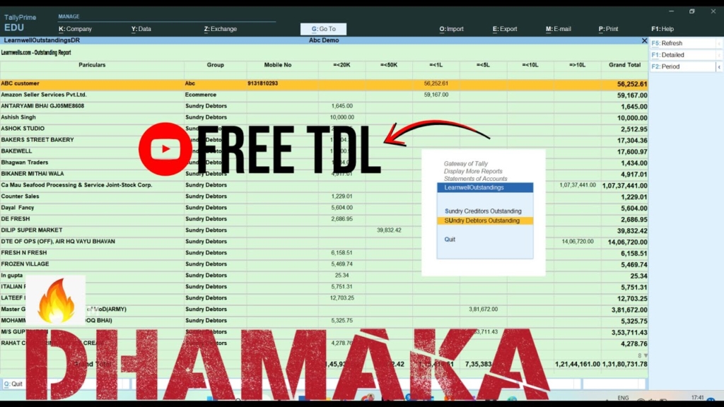 Best Free Amount Wise Outstanding Tdl For Tally Prime And Tally