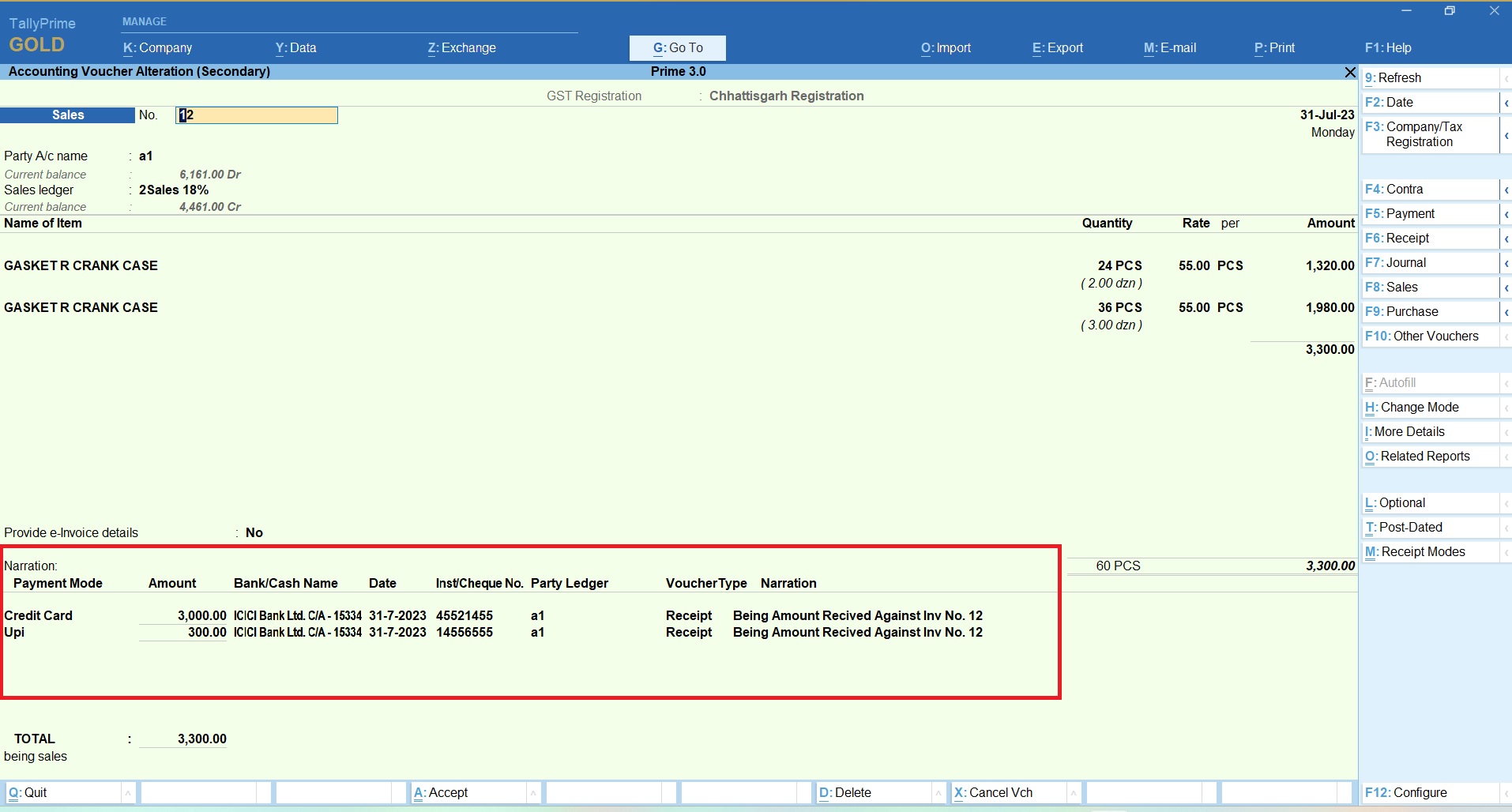 Auto Receipt with Sales Entry TDL