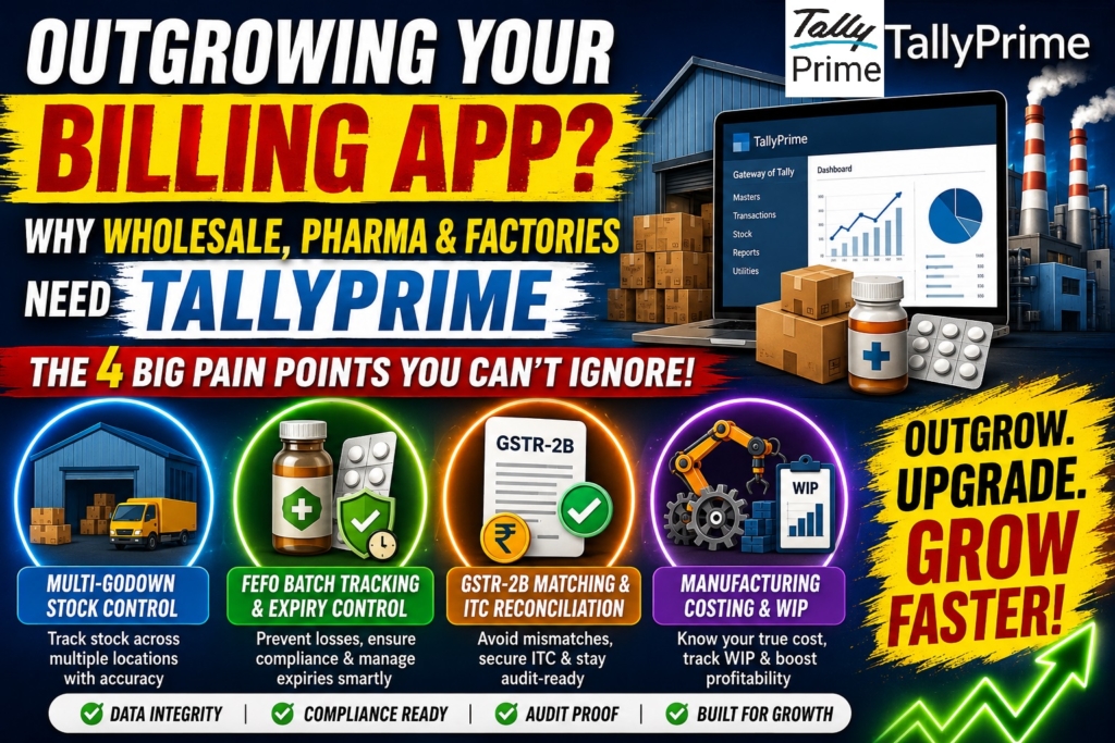 Why Basic Billing Apps Fall Short for Wholesale, Pharma and Manufacturing Businesses - And When TallyPrime Becomes a Need