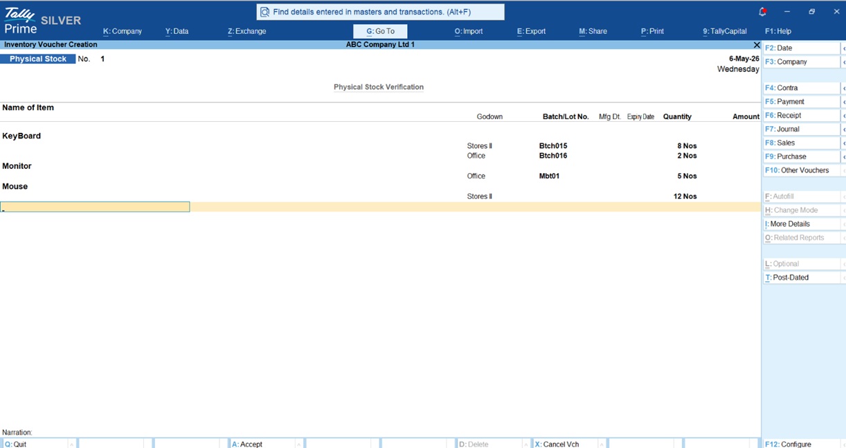 Physical Stock in TallyPrime