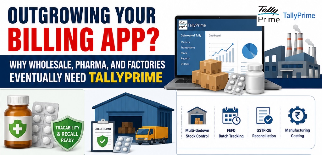 Why Basic Billing Apps Fall Short for Wholesale, Pharma and Manufacturing Businesses - And When TallyPrime Becomes a Need