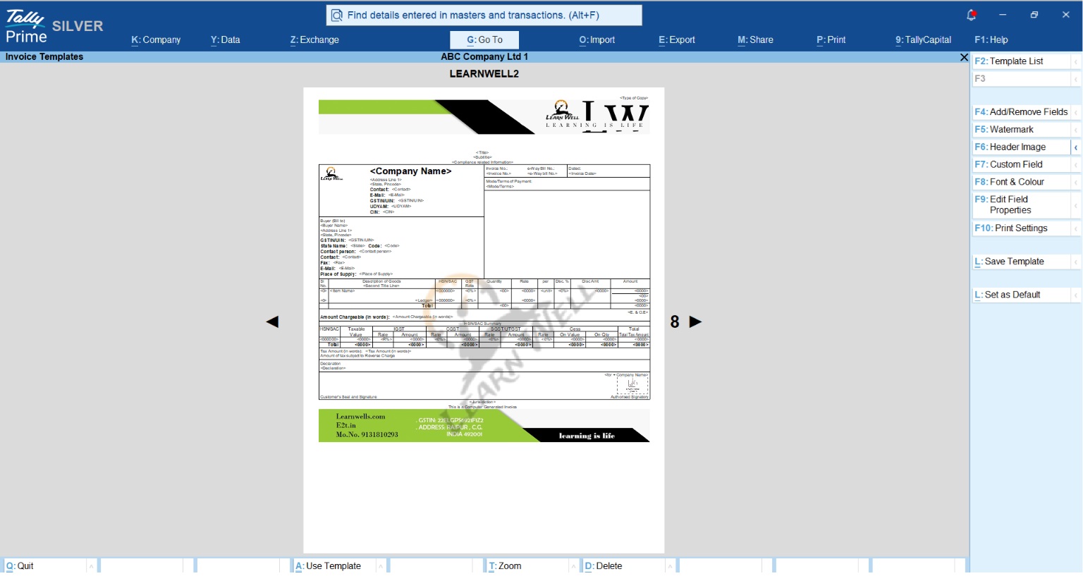 Invoice Template TallyPrime 7.1