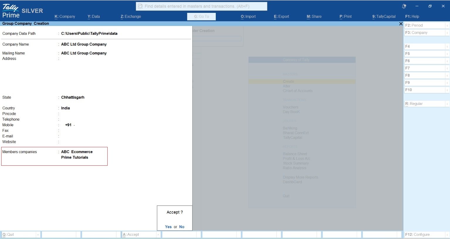 Group Company Creation in TallyPrime
